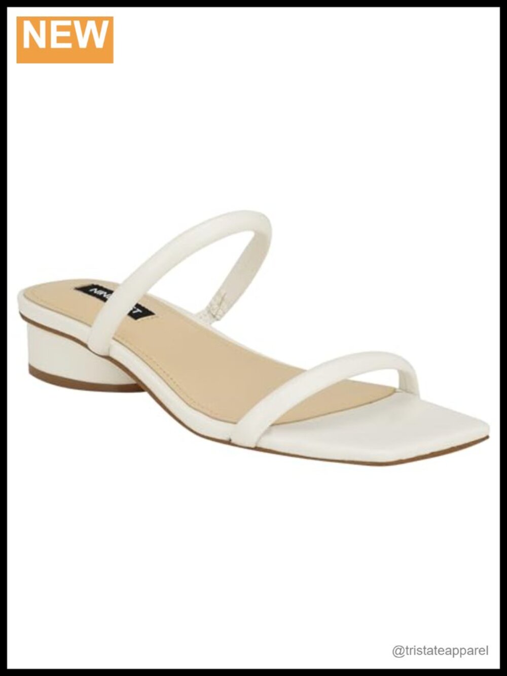 Nine West Morella Faux Leather Slide Sandal Block Heel Square Toe